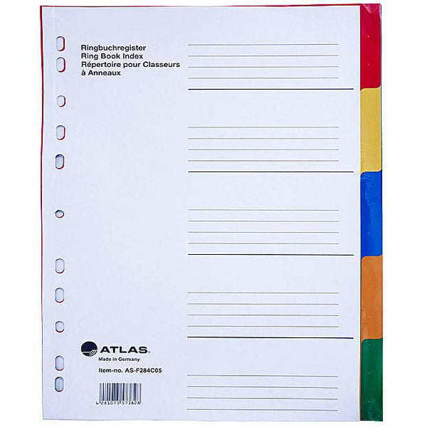 Atlas, PP Col Divder A4 5part Bx=50st