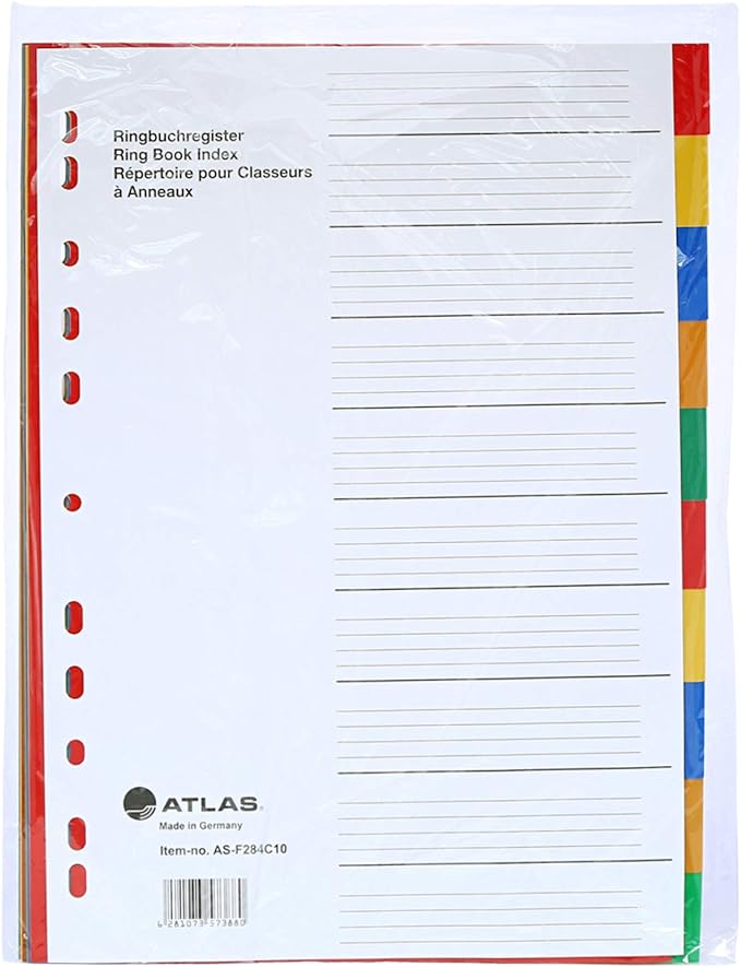 Atlas, PP Col Divder A4 10part Bx25st