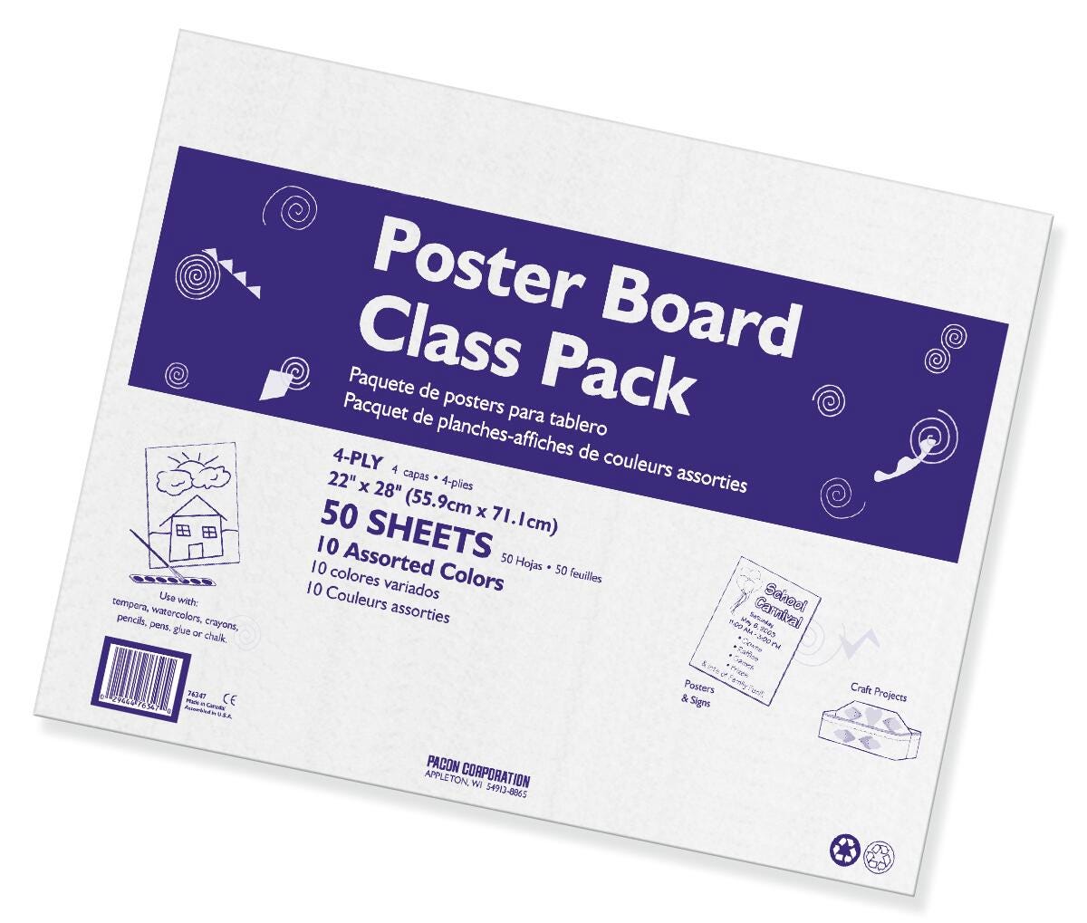 POSTER BOARD CLASS PACK ASSORTED COLORS 22X28 PACK OF 50