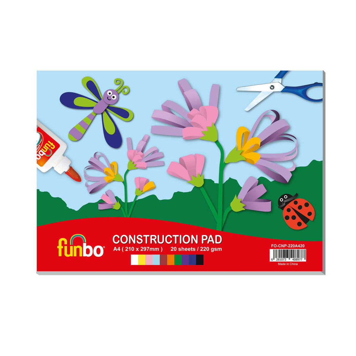 Funbo Construction Pad 220g, A4,20 Sheet,10 Assorted Colors FO-CNP-220A420