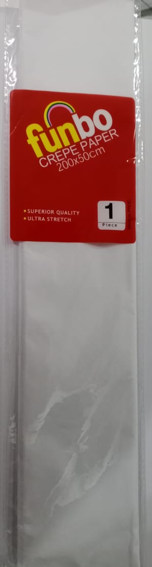 Funbo Crepe paper 23gsm 50cmx2m Packet of 10 white FO-CP80-20-WE