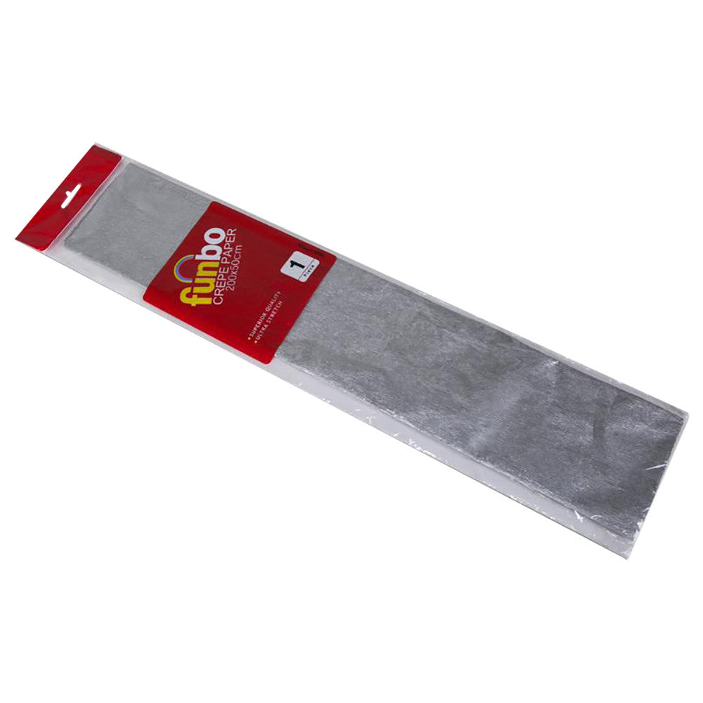 Funbo Crepe paper 23gsm 50cmx2m Packet of 10 SILVER FO-CP80-36-SR