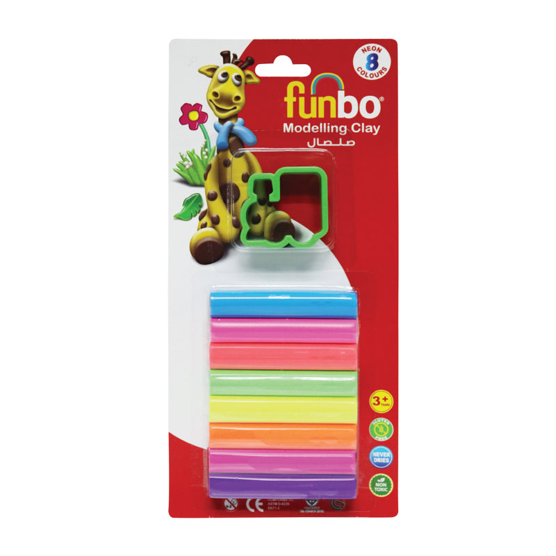 Funbo Modelling Clay 100g 8 Neon colors and 1 Mould FO-MC-100N-8+1M