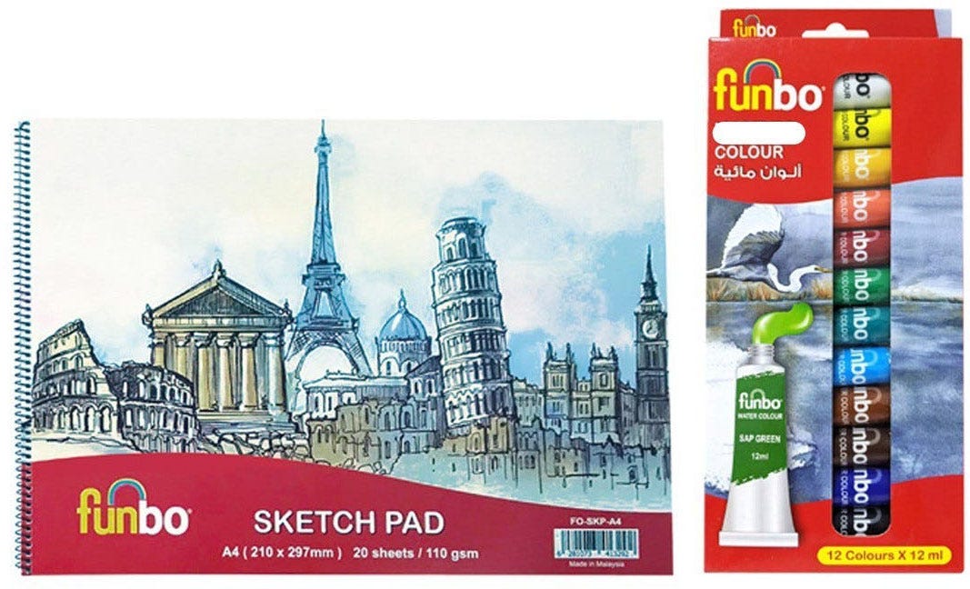 Funbo Sketch Pad A4 + Gouache Col Set 12x12ml