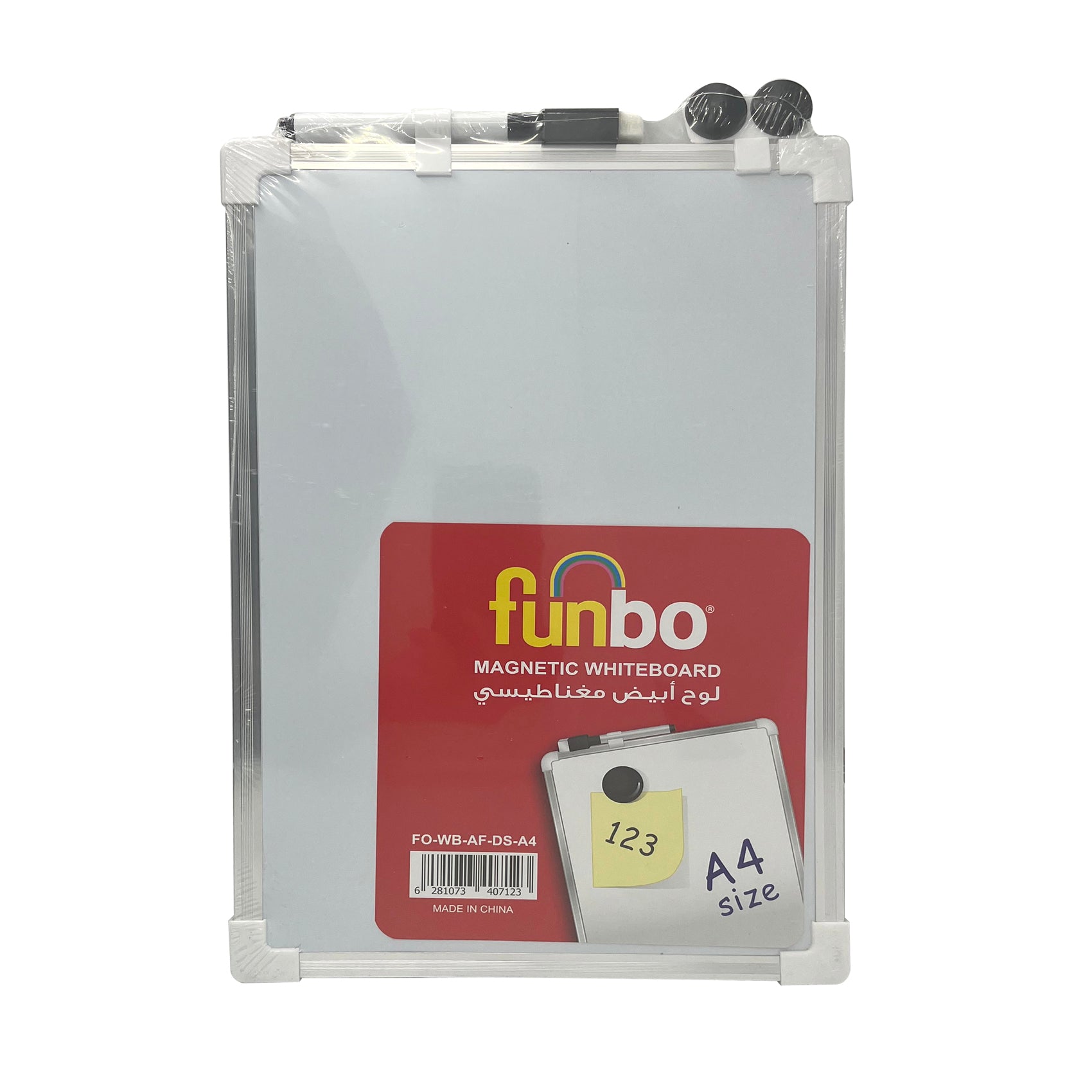 Funbo White Brd D.Sided Magnetic Alu.Fr A4+Mkr