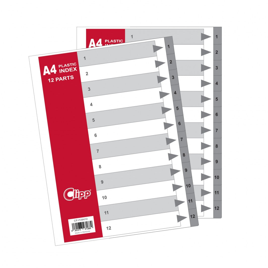 Clipp Plastic Divider A4 1-12 Box of 25 CP-F29412