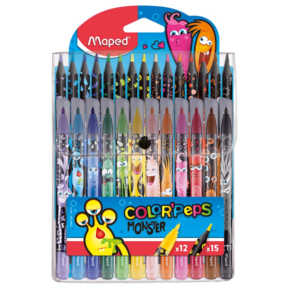 Maped Monster Combo 15 Colors Pencils And 12 Felttip MD-984718