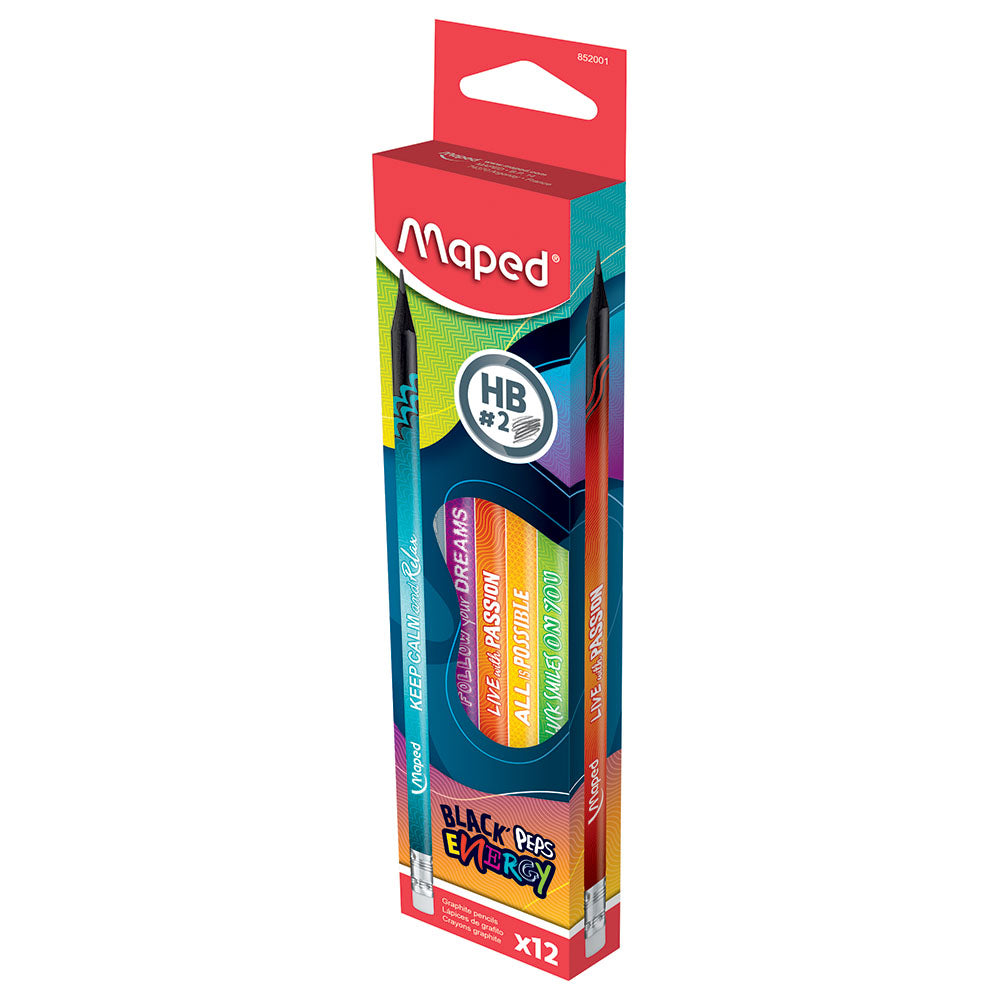 Maped Black Peps Energy Hb Pencil And Er Box 12 Pcs MD-852001
