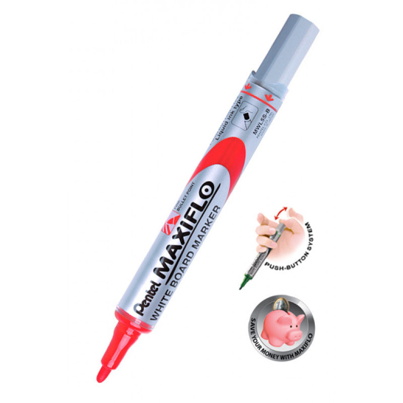 Pentel Maxiflo Whiteboard Slim Blt Red PE-MWL5S-B