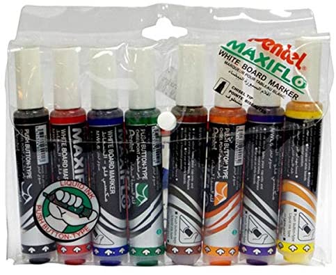 Pentel Maxiflo Whiteboard Marker Chisel Wallet 8 Piece PE-MWL6-08
