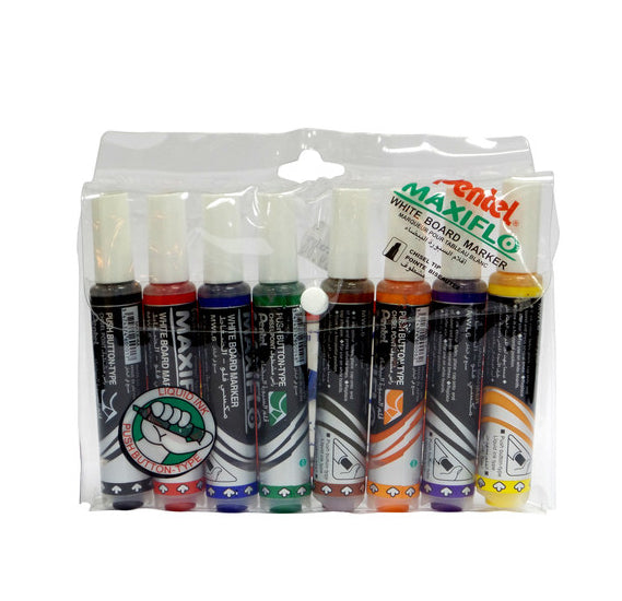 Pentel Maxiflo WB Marker Chisel Value Pack 8 Piece PEP-MWL6-08