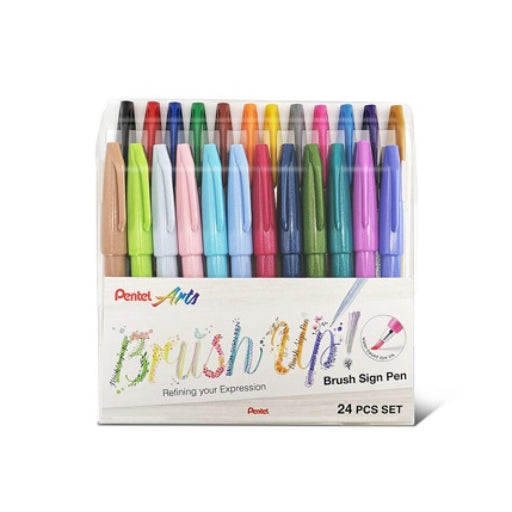 Pentel Brush Si Green Pen Wallet of 24 color PE-SES15C-24