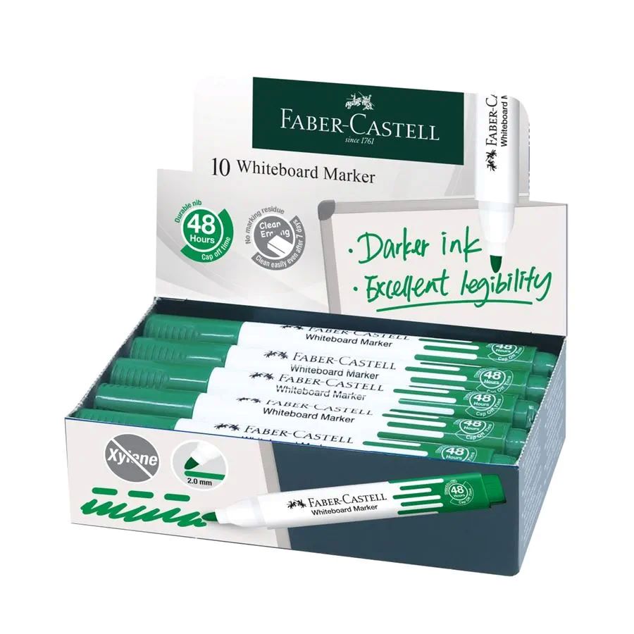 FABER CASTELL WHITEBOARD MARKER CHISEL BOX OF 10PC GREEN