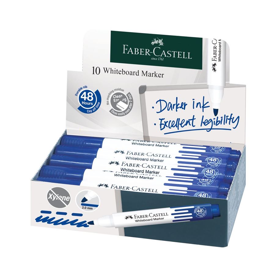FABER CASTELLWHITEBOARD MARKER BULLET BOX OF 10PC BLUE