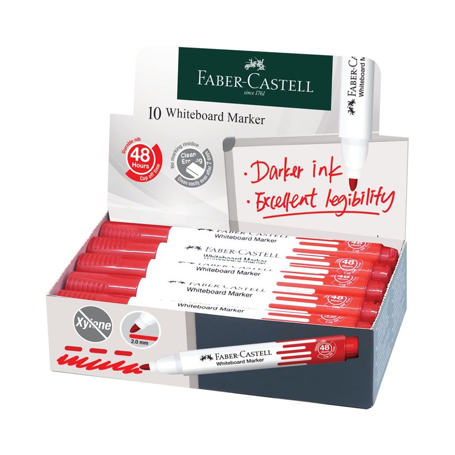 FABER CASTELLWHITEBOARD MARKER BULLET BOX OF 10PC RED