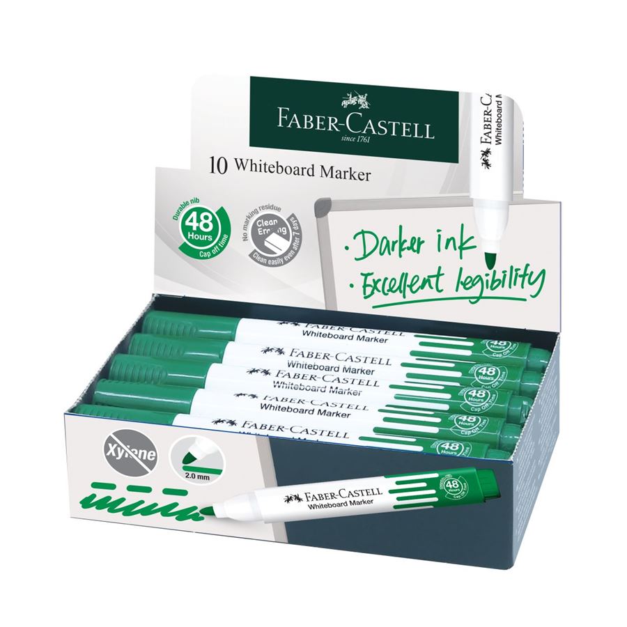 FABER CASTELLWHITEBOARD MARKER BULLET BOX OF 10PC GREEN