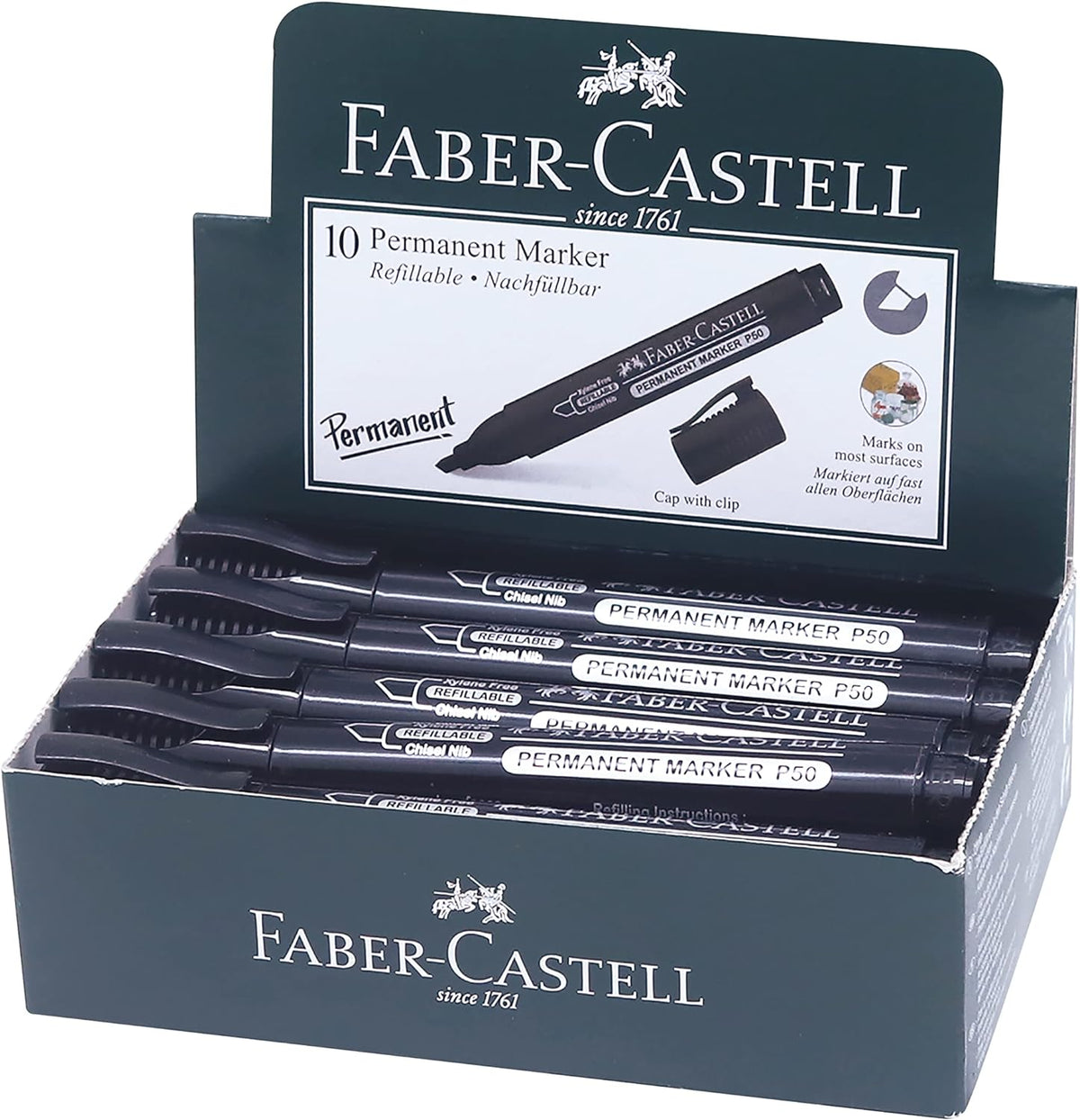 FABER CASTELL PERMANENT MARKER CHISEL BOX OF 10PC BLACK