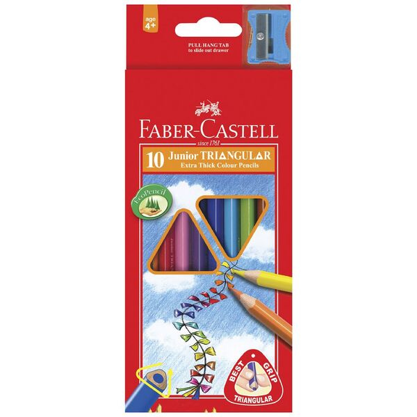 FABER CASTELL JUNIOR TRI COLOUR PENCILS 10 COLOUR