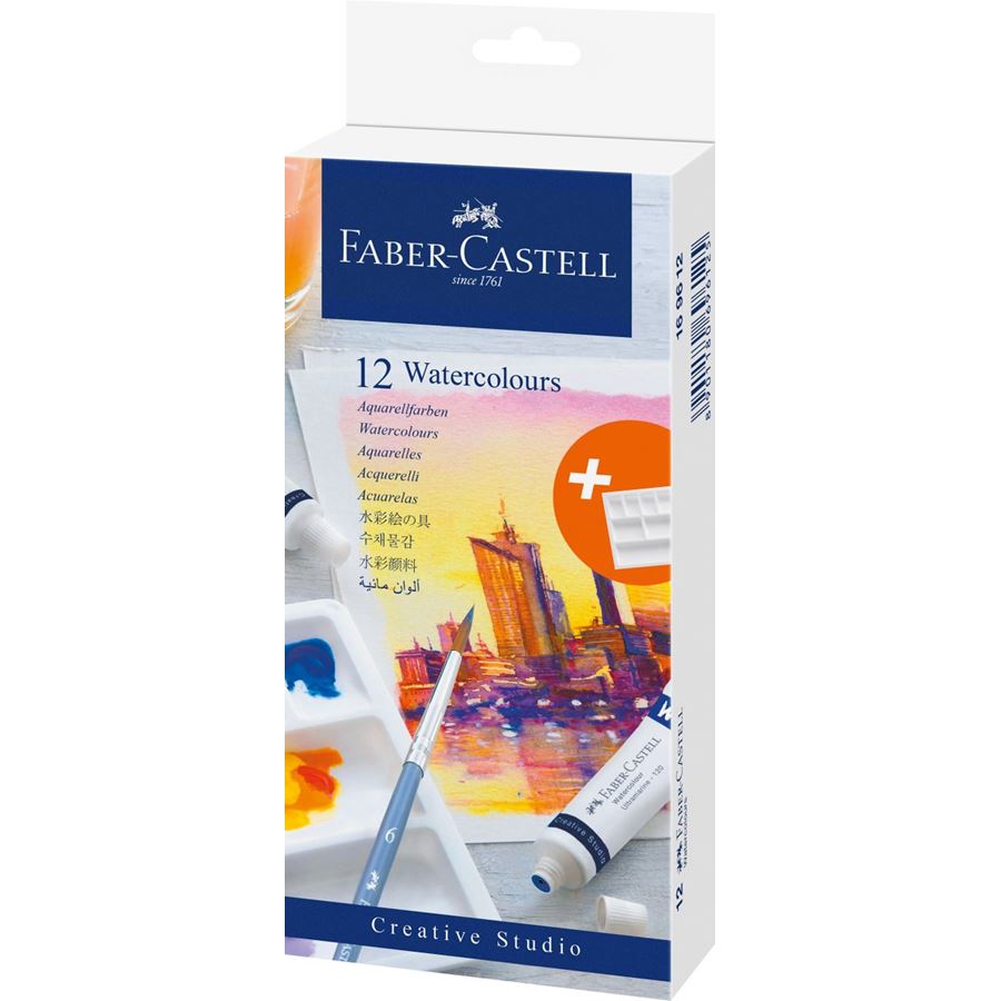 FABER CASTELL WATER COLORS SET OF 12 X 9ML TUBES IN A CARDBOARD PACK