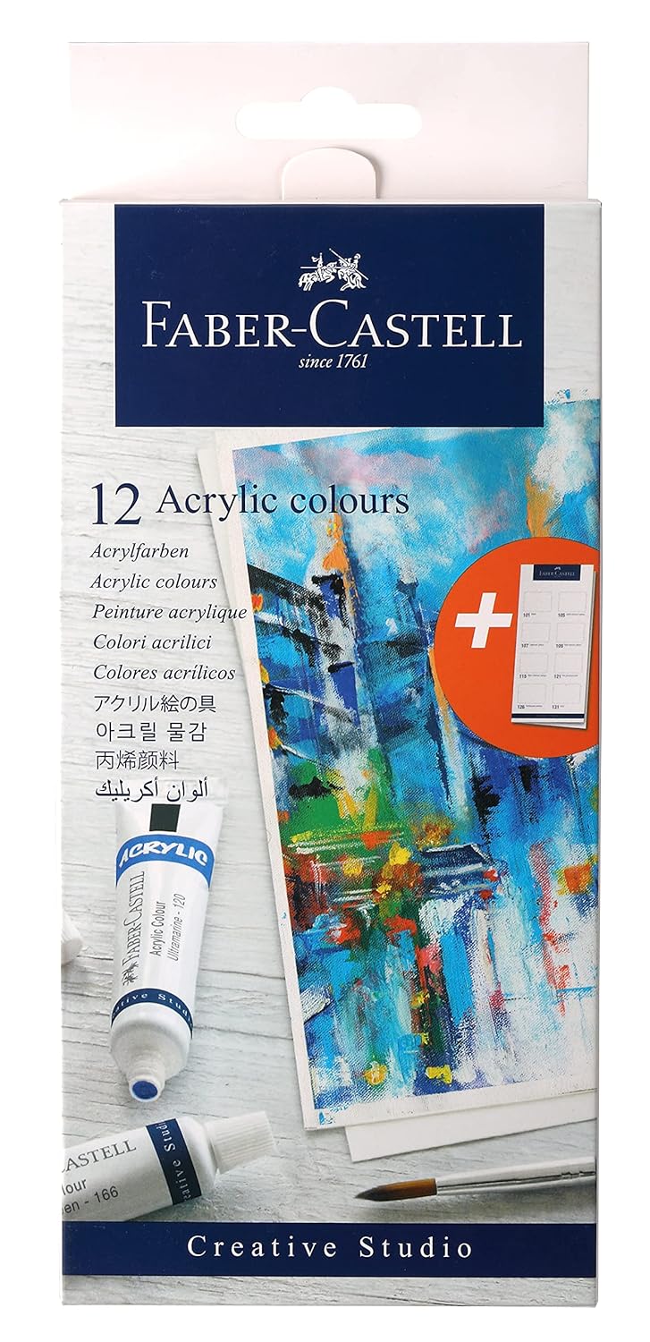 FABER CASTELL ACRYLIC COLORS SET OF 12 X 9ML TUBES IN A CARDBOARD PACK