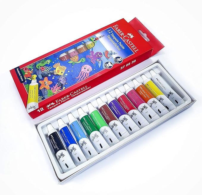 FABER CASTELL TAMPERA PAINTS TUBE 12X9ML IN ACARDBOARD PACK