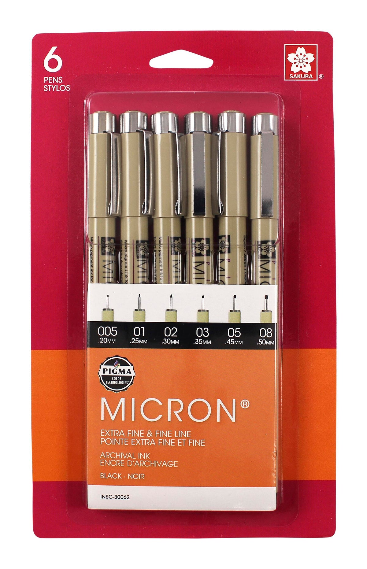 PENS PIGMA MICRON PERMANENT INK BLACK SET OF 6