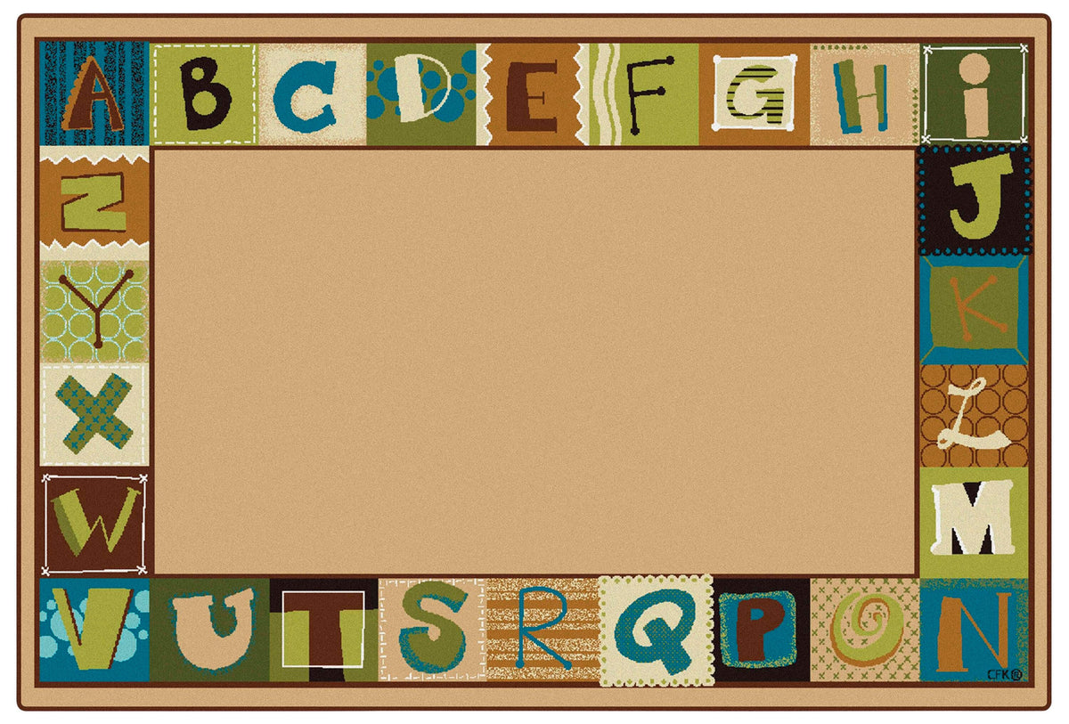 CARPETS FOR KIDS - KIDSOFT TODDLER ALPHABET BLOCKS BORDER - RECTANGLE - 6 FT X 9 FT - SPECIFY CARPET COLOR