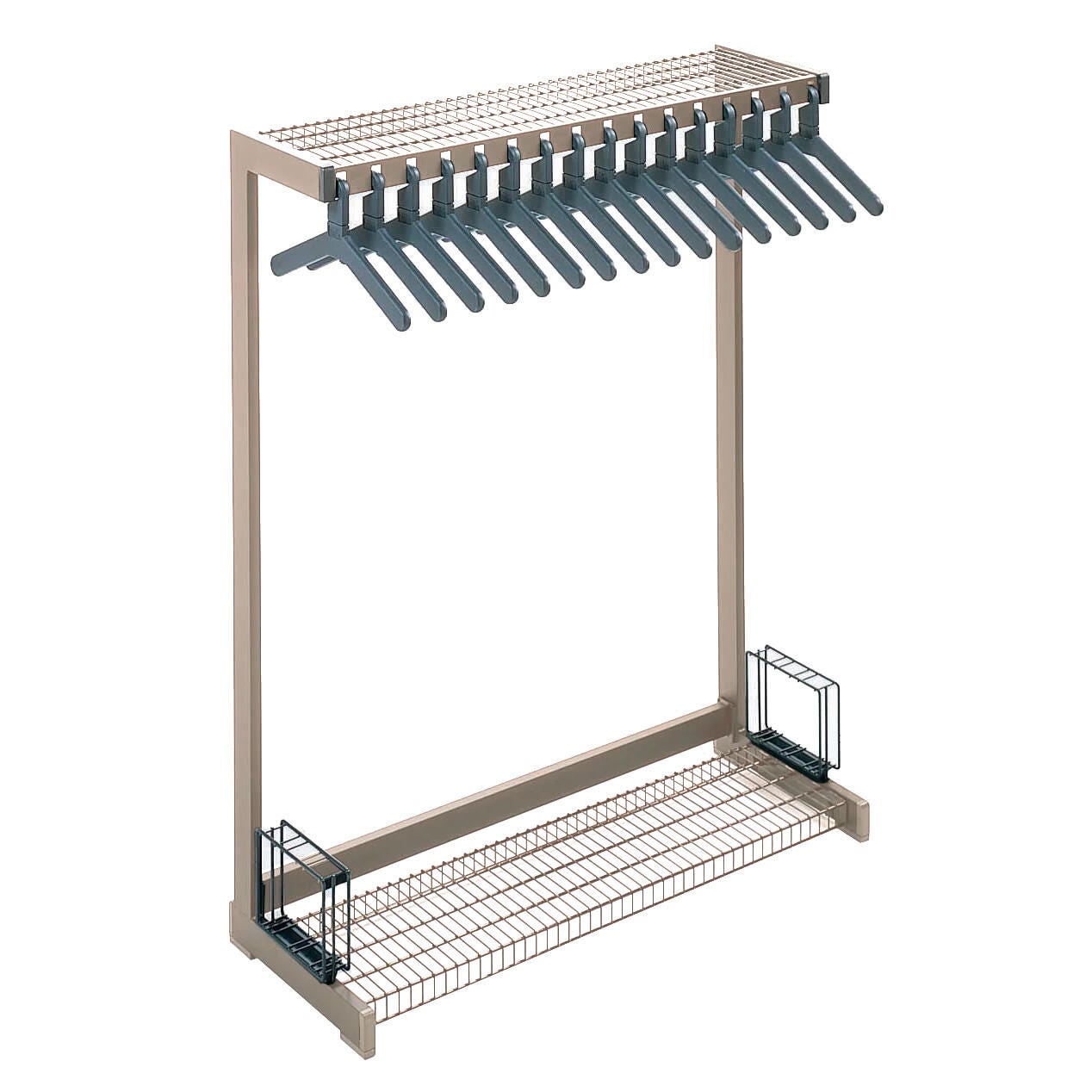 COAT RACK - MAGNUSON - METAL OFFICE RAK - 2L 1 HAT SHELF - 1 BOOT SHELF - 2 UMBRELLA HOLDERS - 16 HANGERS - SPECIFY PRODUCT DIMENSIONS - SPECIFY COLOR
