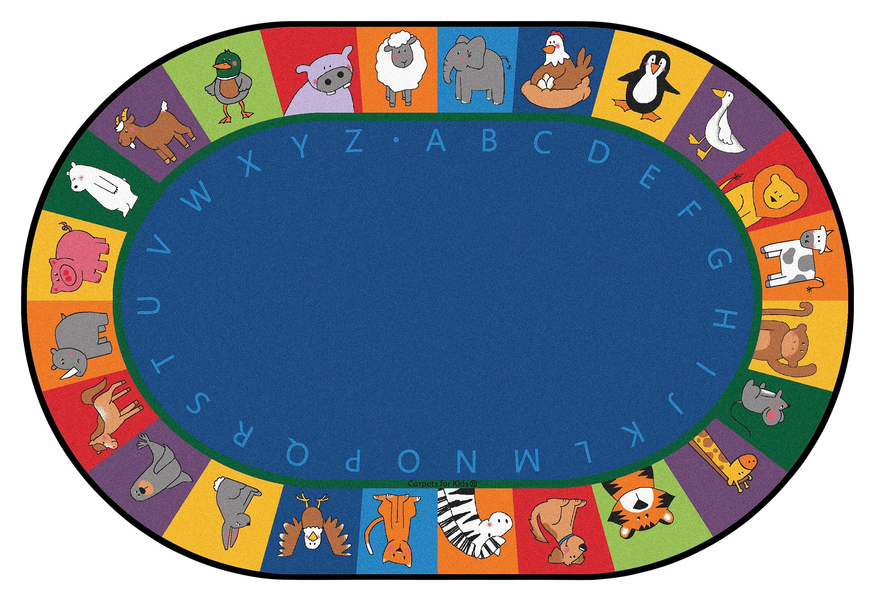 CARPETS FOR KIDS - KIDSVALUE PLUS ALL THE ANIMALS LITERACY SEATING - OVAL - 6 FT X 9 FT - SPECIFY CARPET COLOR