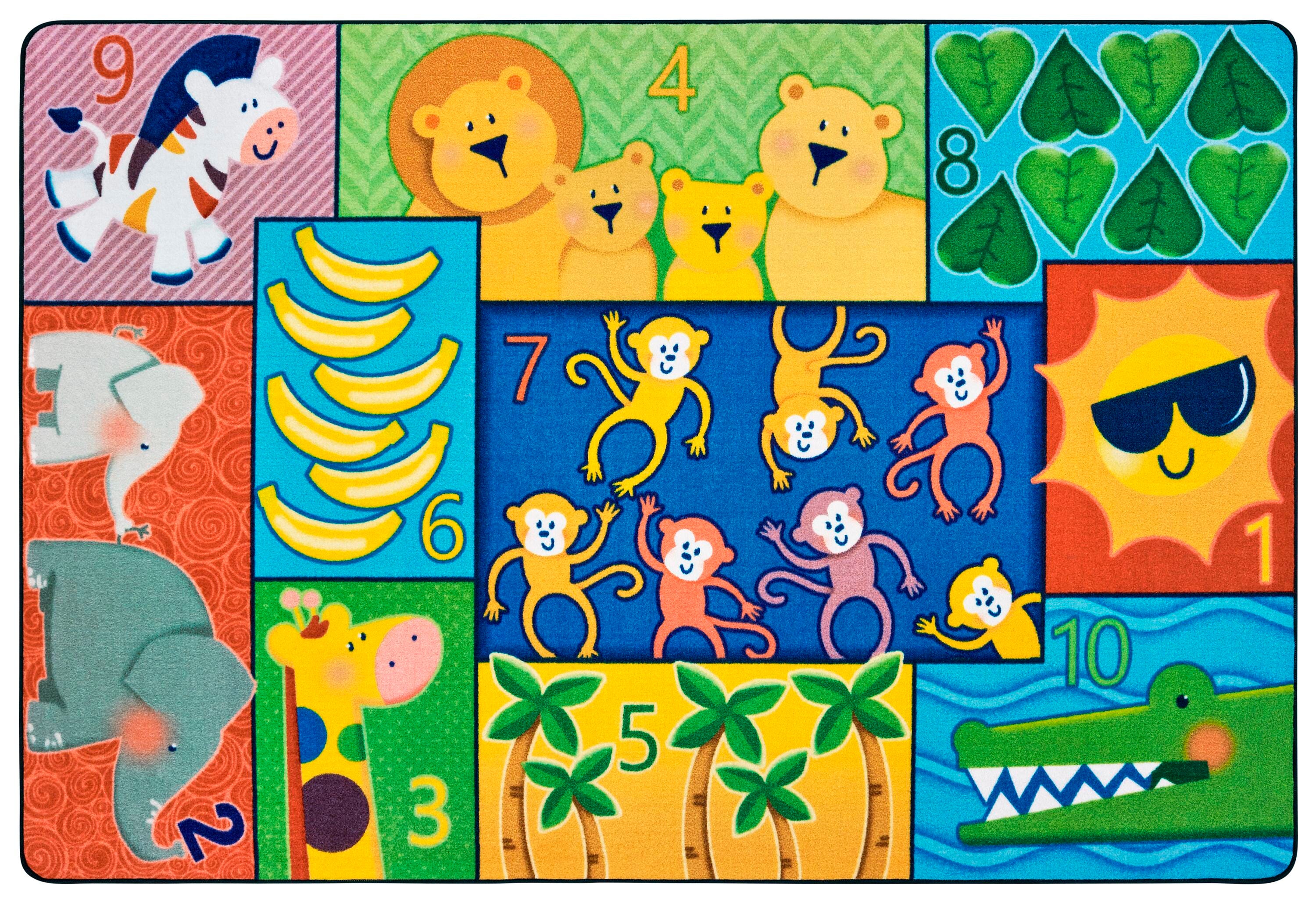 CARPETS FOR KIDS - PIXEL PERFECT JUNGLE JAM COUNTING - RECTANGLE - 4 FT X 6 FT - SPECIFY CARPET COLOR