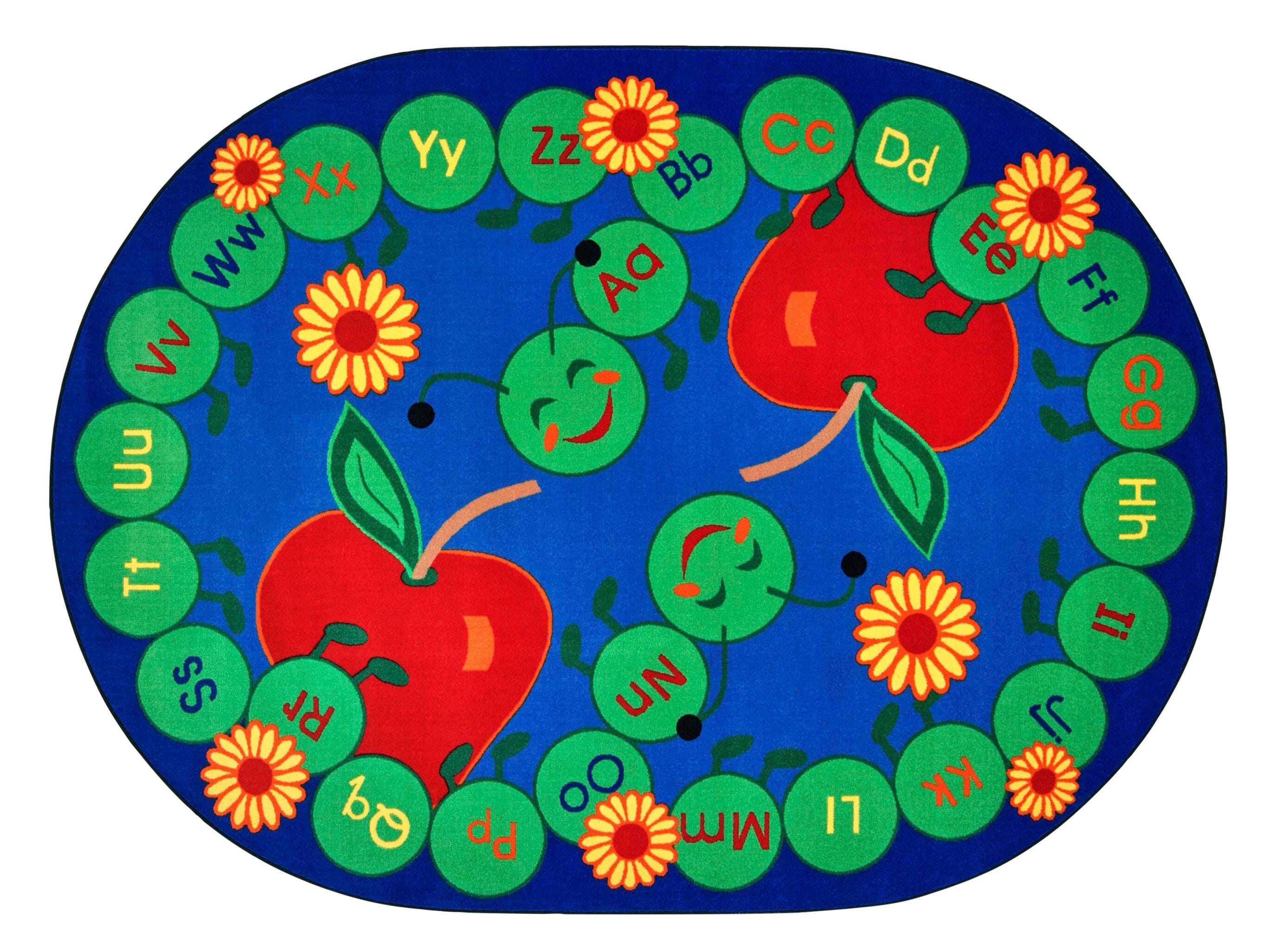 CARPETS FOR KIDS - PREMIUM ABC CATERPILLAR - OVAL - 6 FT 9 IN X 9 FT 5 IN - SPECIFY CARPET COLOR