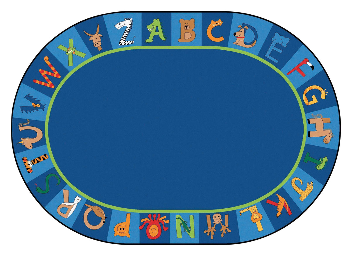 CARPETS FOR KIDS - PREMIUM A TO Z ANIMALS - OVAL - 6 FT 9 IN X 9 FT 5 IN - SPECIFY CARPET COLOR
