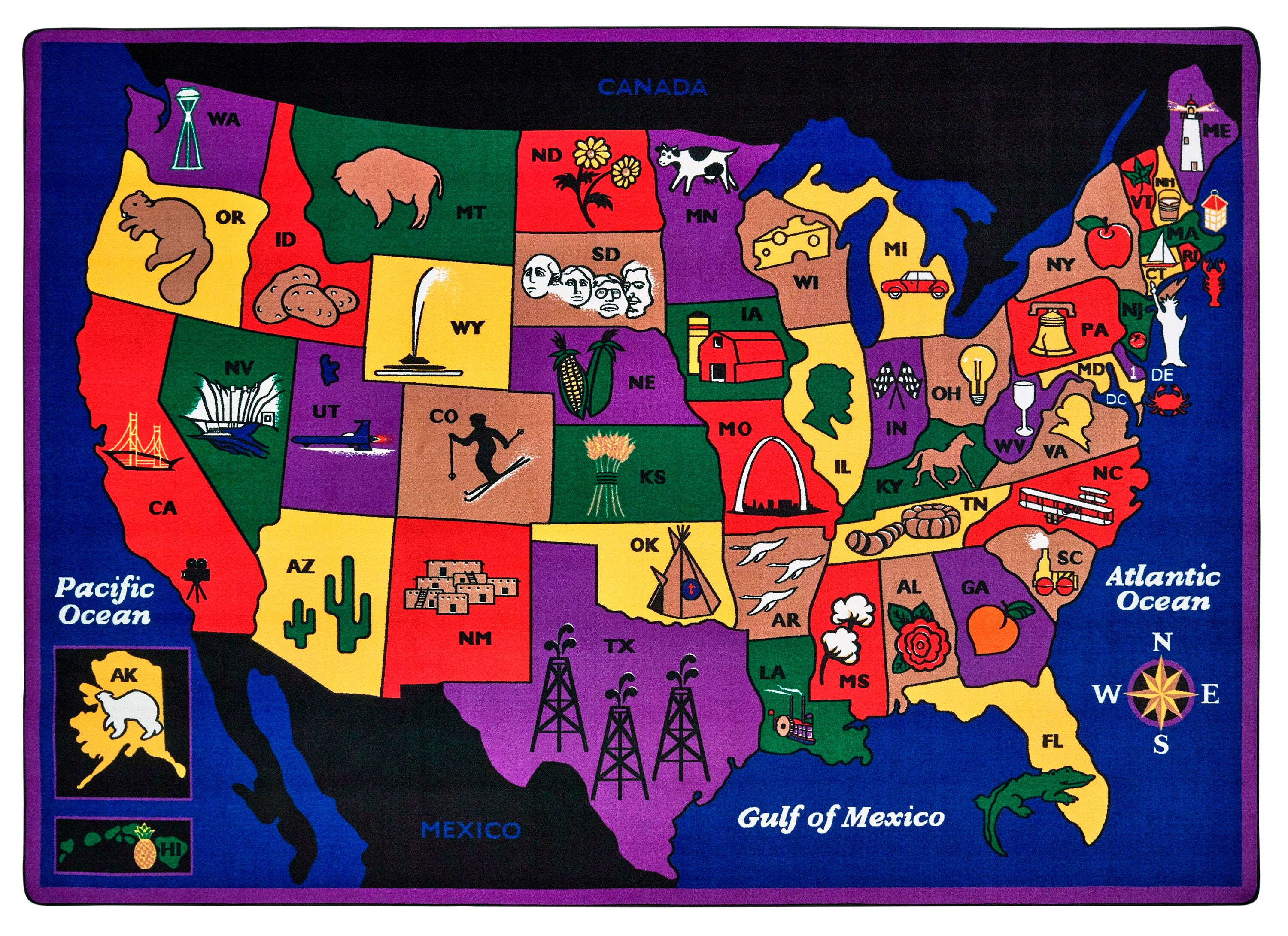 CARPETS FOR KIDS - PREMIUM DISCOVER AMERICA - RECTANGLE - 4 FT 5 IN X 5 FT 10 IN - SPECIFY CARPET COLOR