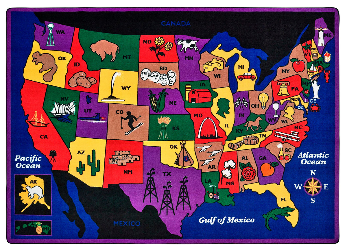 CARPETS FOR KIDS - PREMIUM DISCOVER AMERICA - RECTANGLE - 4 FT 5 IN X 5 FT 10 IN - SPECIFY CARPET COLOR