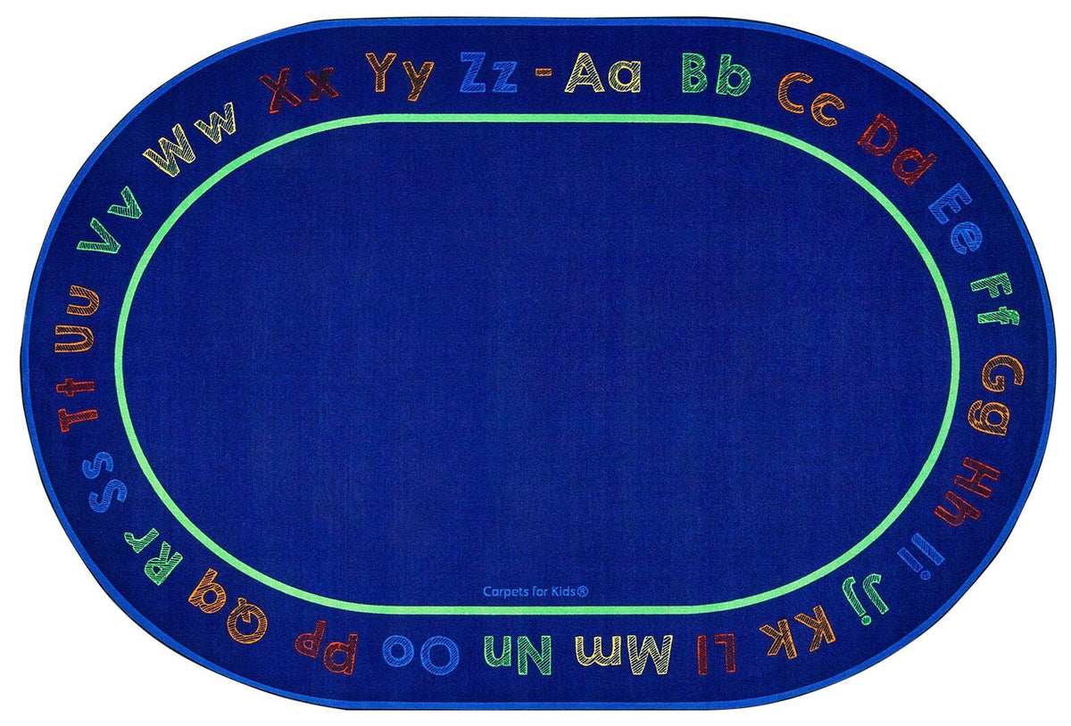 CARPETS FOR KIDS - PREMIUM CHALK AND PLAY LITERACY - OVAL - 6 FT 9 IN X 9 FT 5 IN - SPECIFY CARPET COLOR