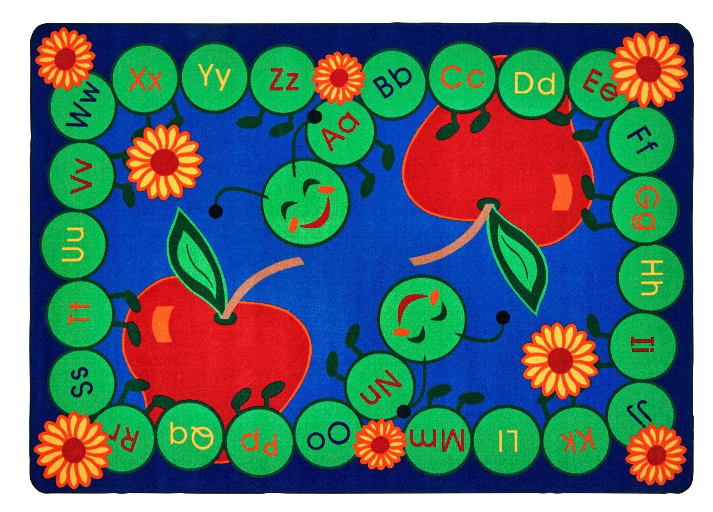 CARPETS FOR KIDS - PREMIUM ABC CATERPILLAR - RECTANGLE - 5 FT 10 IN X 8 FT 4 IN - SPECIFY CARPET COLOR