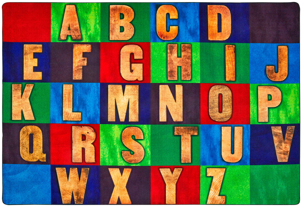 CARPETS FOR KIDS - PIXEL PERFECT RUSTIC WOOD LITERACY - RECTANGLE - 6 FT X 9 FT - SPECIFY CARPET COLOR