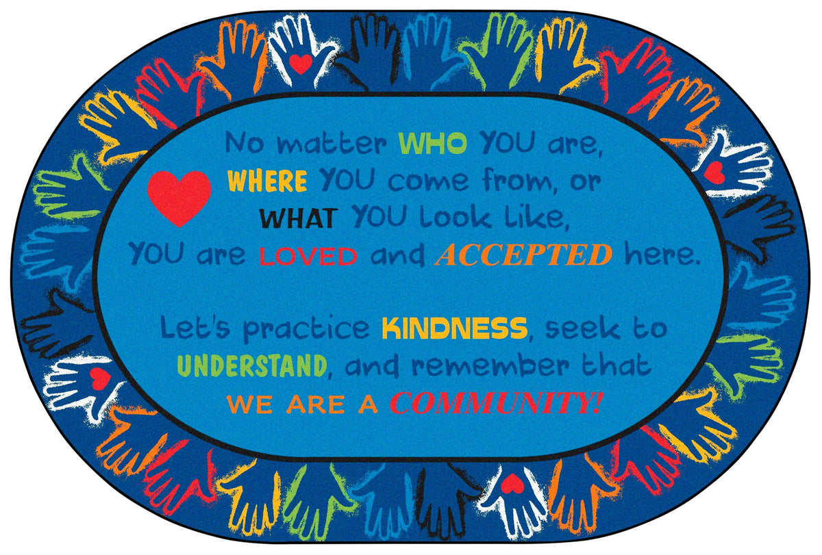 CARPETS FOR KIDS - PREMIUM HANDS TOGETHER COMMUNITY - OVAL - 6 FT X 9 FT - SPECIFY CARPET COLOR