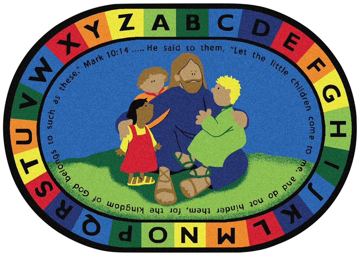 CARPETS FOR KIDS - KIDSVALUE PLUS JESUS LOVES THE LITTLE CHILDREN - OVAL - 6 FT X 9 FT - SPECIFY CARPET COLOR