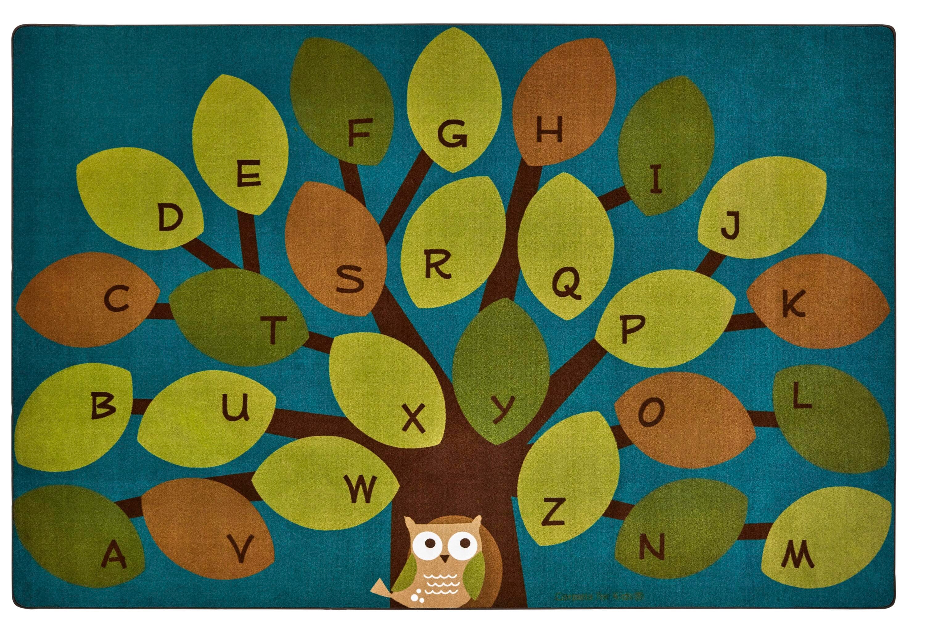 CARPETS FOR KIDS - PREMIUM OWL-PHABET TREE - RECTANGLE - 4 FT X 6 FT - SPECIFY CARPET COLOR