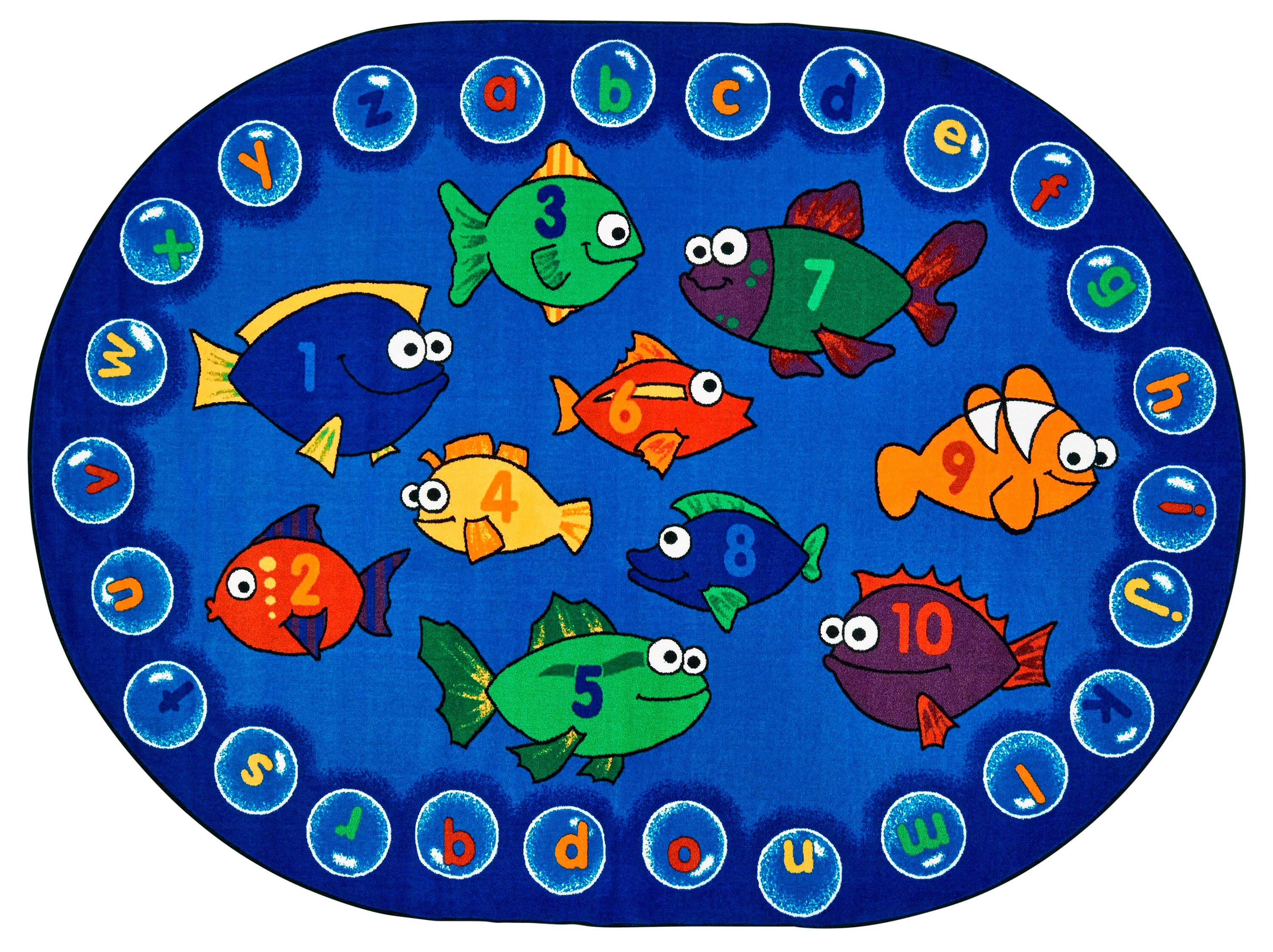 CARPETS FOR KIDS - PREMIUM FISHING FOR LITERACY - OVAL - 6 FT 9 IN X 9 FT 5 IN - SPECIFY CARPET COLOR