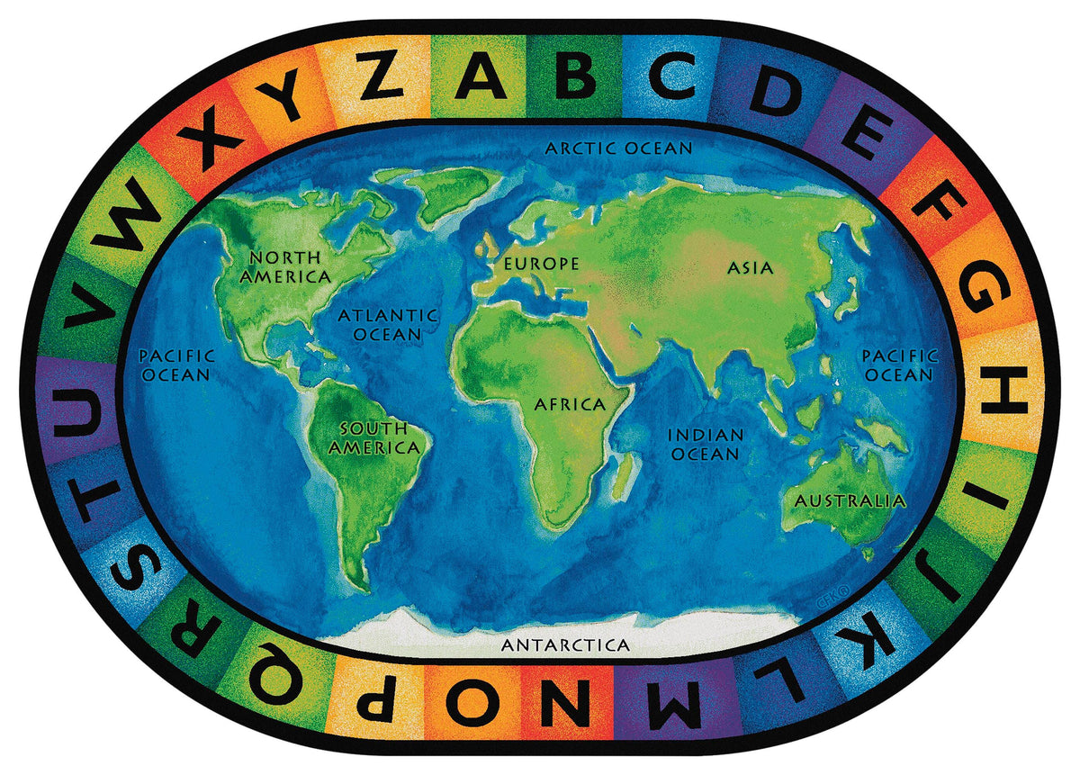 CARPETS FOR KIDS - PREMIUM CIRCLETIME AROUND THE WORLD - OVAL - 6 FT 9 IN X 9 FT 5 IN - SPECIFY CARPET COLOR