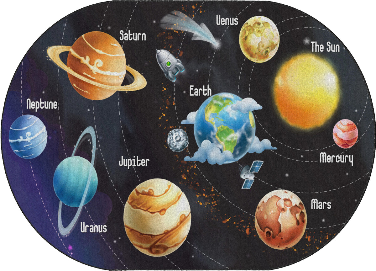 FLAGSHIP CARPETS - ALL THE PLANETS IN MY SOLAR SYSTEM - OVAL - 6 FT X 8 FT 4 IN - SPECIFY CARPET COLOR