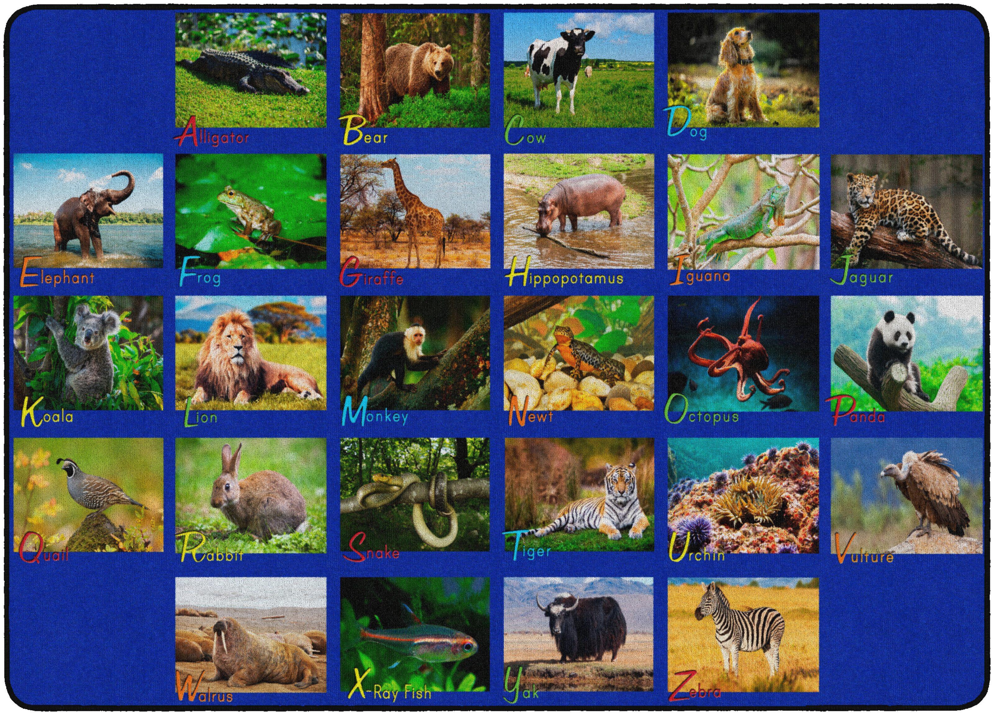 FLAGSHIP CARPETS - ALPHABET ANIMALS - RECTANGLE - 6 FT X 8 FT 4 IN - SPECIFY CARPET COLOR
