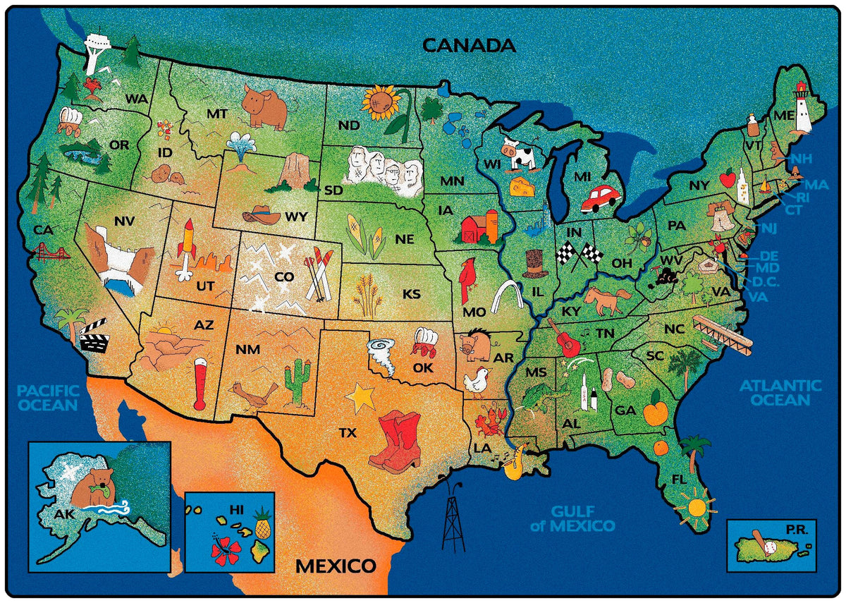 CARPETS FOR KIDS - PREMIUM USA LEARN AND PLAY - RECTANGLE - 6 FT X 9 FT - SPECIFY CARPET COLOR