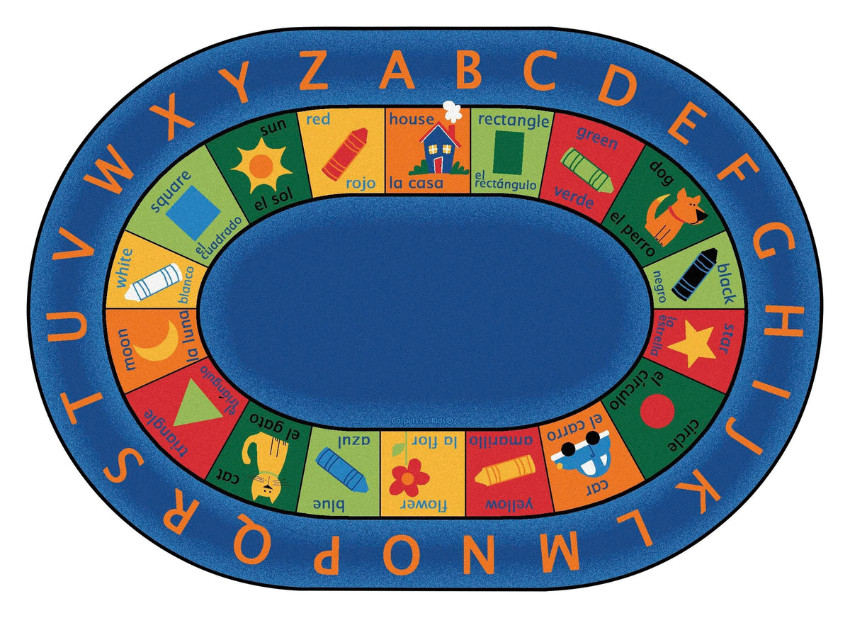 CARPETS FOR KIDS - PREMIUM BILINGUAL CIRCLETIME - OVAL - 6 FT 9 IN X 9 FT 5 IN - SPECIFY CARPET COLOR