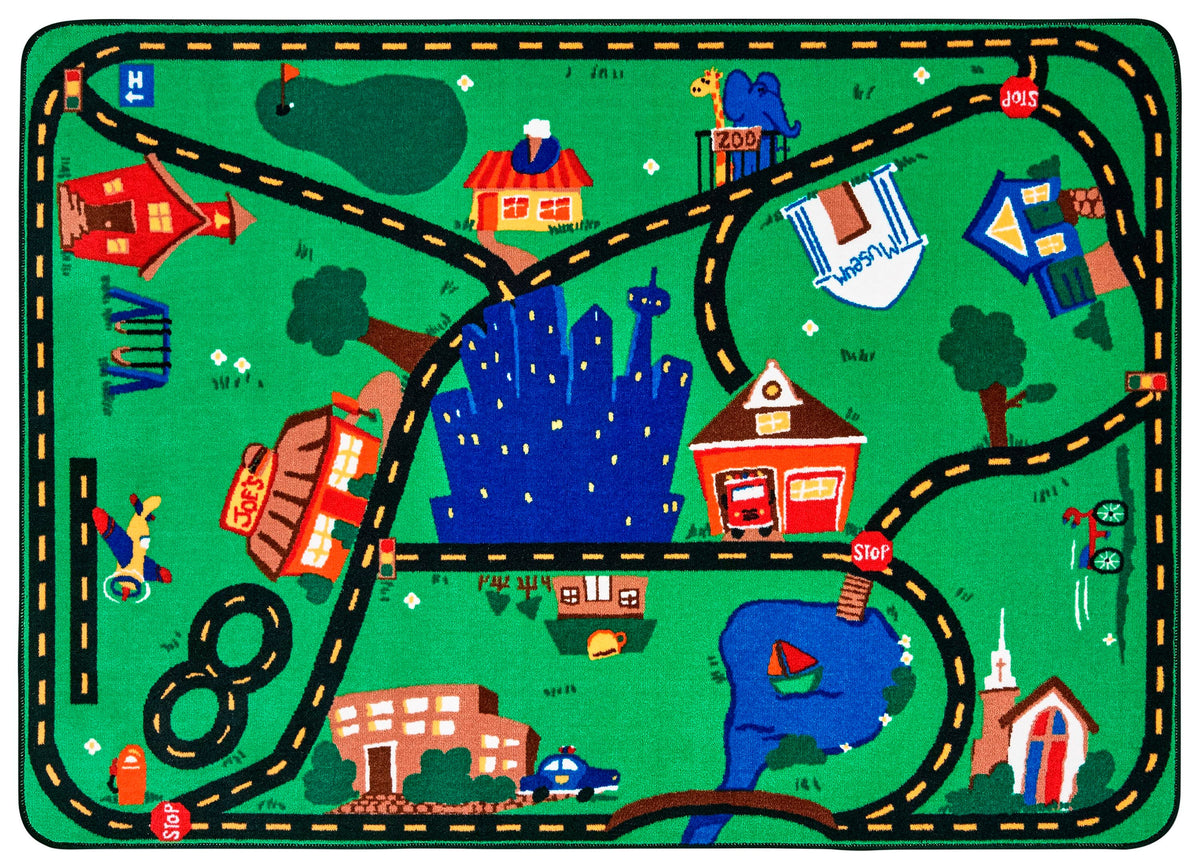 CARPETS FOR KIDS - PREMIUM CRUISING AROUND TOWN - RECTANGLE - 6 FT X 9 FT - SPECIFY CARPET COLOR