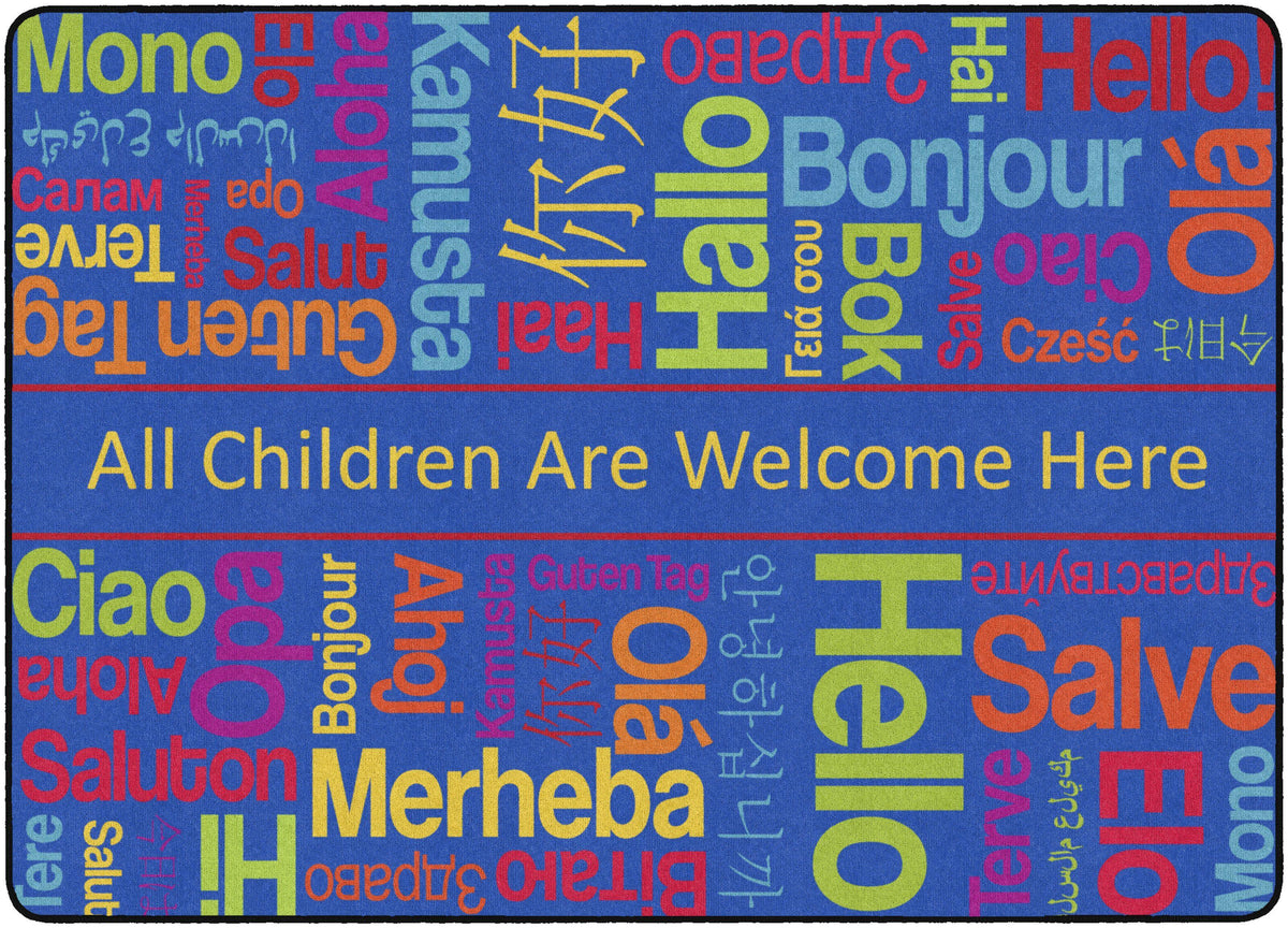 FLAGSHIP CARPETS - HELLO ALL CHILDREN - RECTANGLE - 6 FT X 8 FT 4 IN - SPECIFY CARPET COLOR