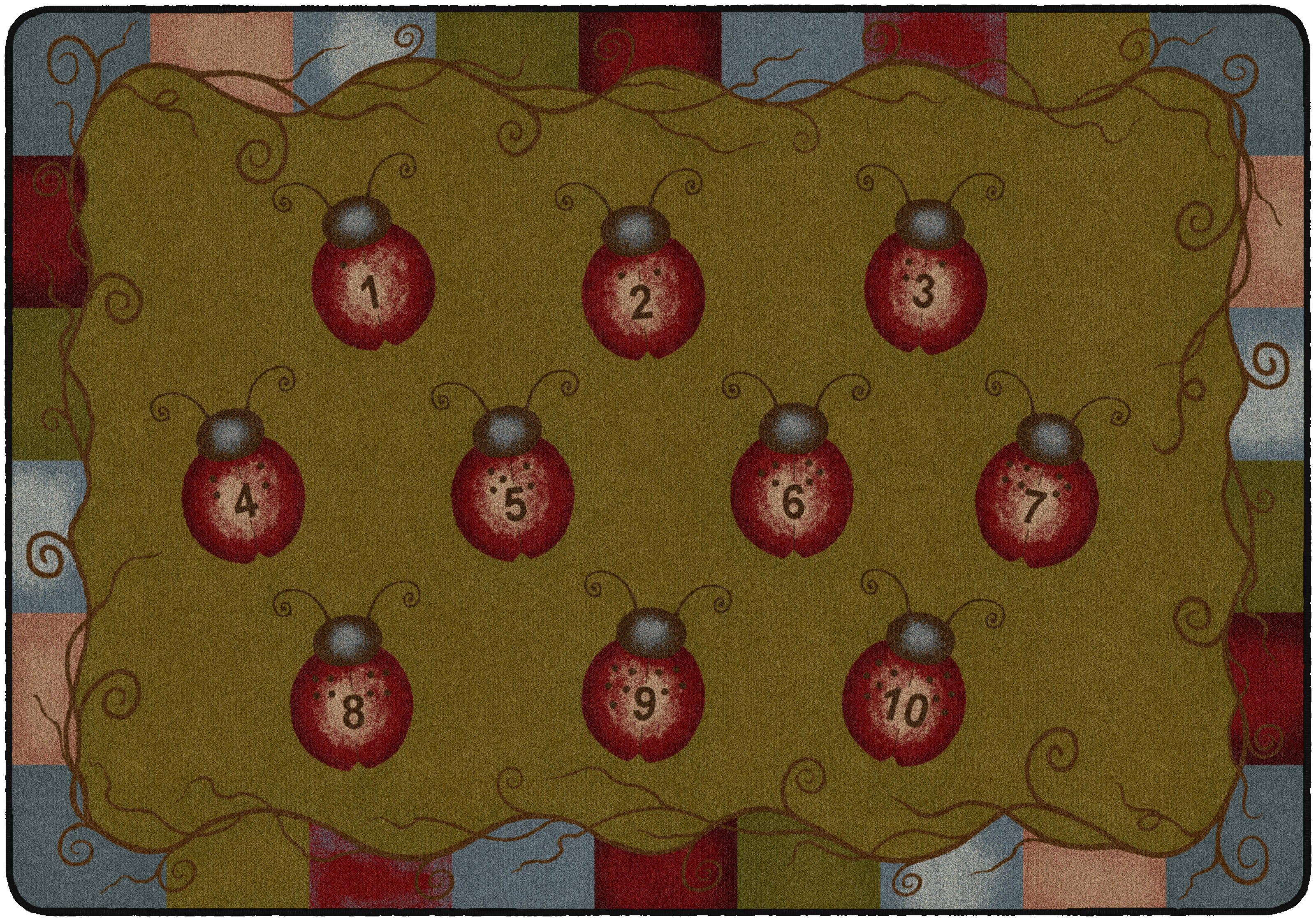 FLAGSHIP CARPETS - LADYBUG NUMBERS - RECTANGLE - 6 FT X 8 FT 4 IN - SPECIFY CARPET COLOR