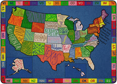 FLAGSHIP CARPETS - MY AMERICA DOODLE MAP - RECTANGLE - 6 FT X 8 FT 4 IN - SPECIFY CARPET COLOR